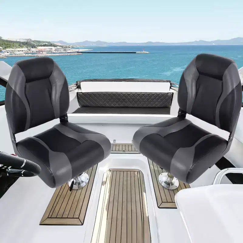 Paquete de 2 asientos plegables para barco de respaldo alto - Sillas marinas impermeables y resistentes a la intemperie - Cojín grueso de alta densidad - Estructura moldeada duradera