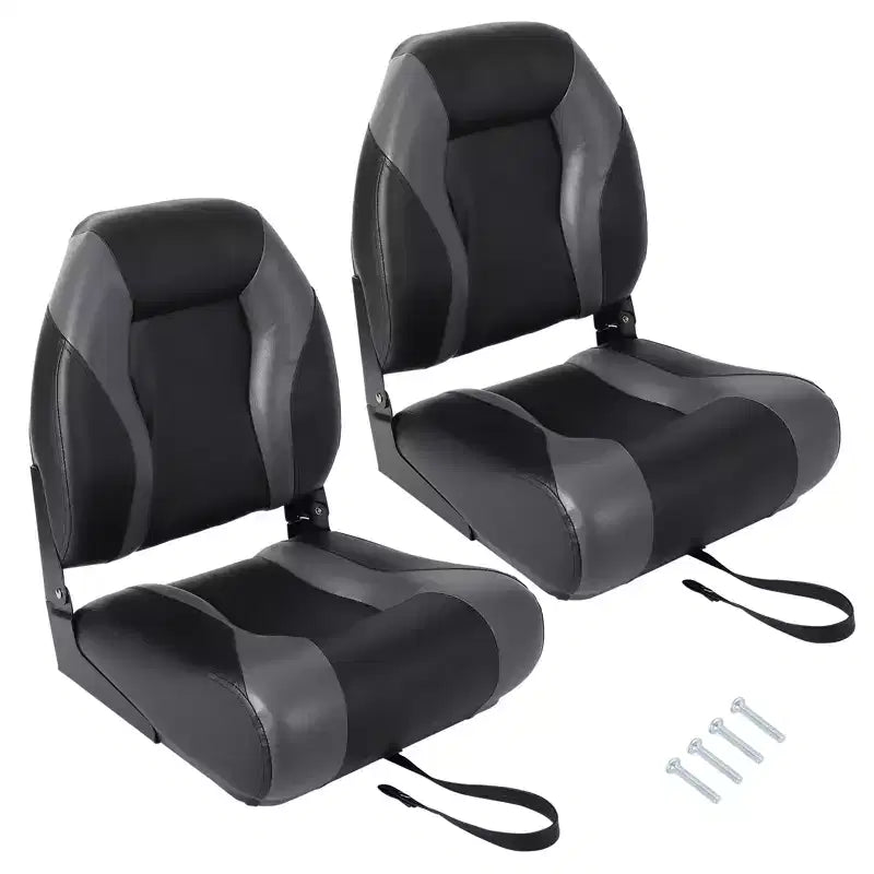 2 Pack High Back Folding Boat Seats - Marine Grade Waterproof & Weather-Resistant Chairs - Thick High-Density Cushion - Durable Molded Frame