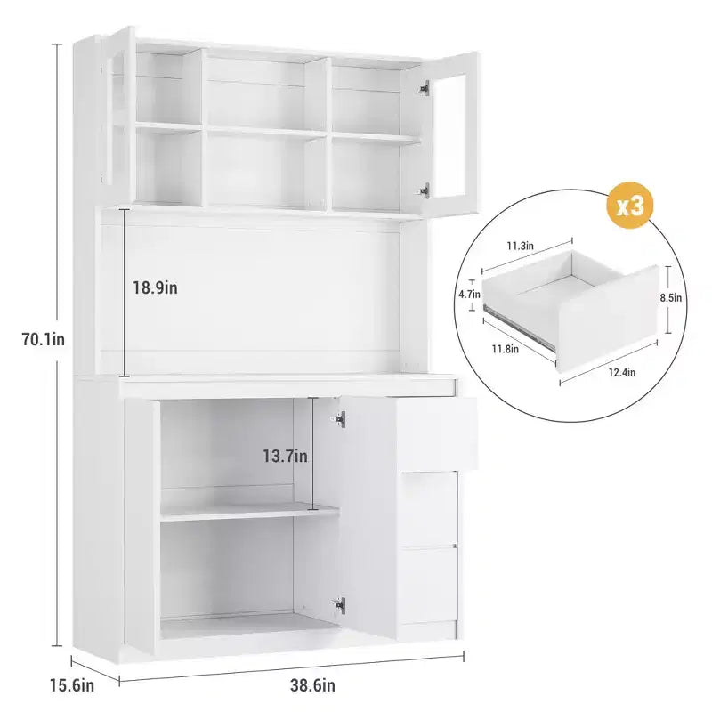 Alacena de despensa de cocina con estación de carga, almacenamiento moderno para despensa y soporte para microondas, organizador de despensa alto con encimera