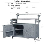 Isla de cocina exterior 43 K&K, carrito para parrilla de madera maciza gris-azul con tapa de acero inoxidable (estante elevado + rejilla de almacenamiento ajustable)