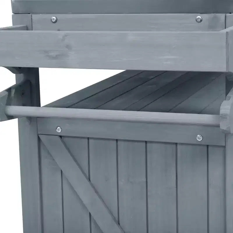 Isla de cocina exterior 43 K&K, carrito para parrilla de madera maciza gris-azul con tapa de acero inoxidable (estante elevado + rejilla de almacenamiento ajustable)
