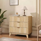 3 Drawer Dresser for Bedroom, 31.5W Wooden Chest of Drawers with Gold Handles, Small Fluted Nightstand & Bedside End Table for Bedroom, Living Room