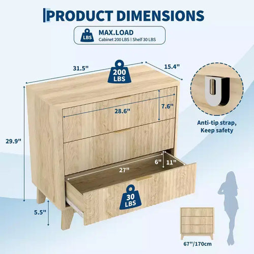 Cómoda de 3 cajones para dormitorio, cómoda de madera de 80 cm de ancho con tiradores dorados, mesita de noche pequeña estriada y mesa auxiliar para dormitorio, sala de estar