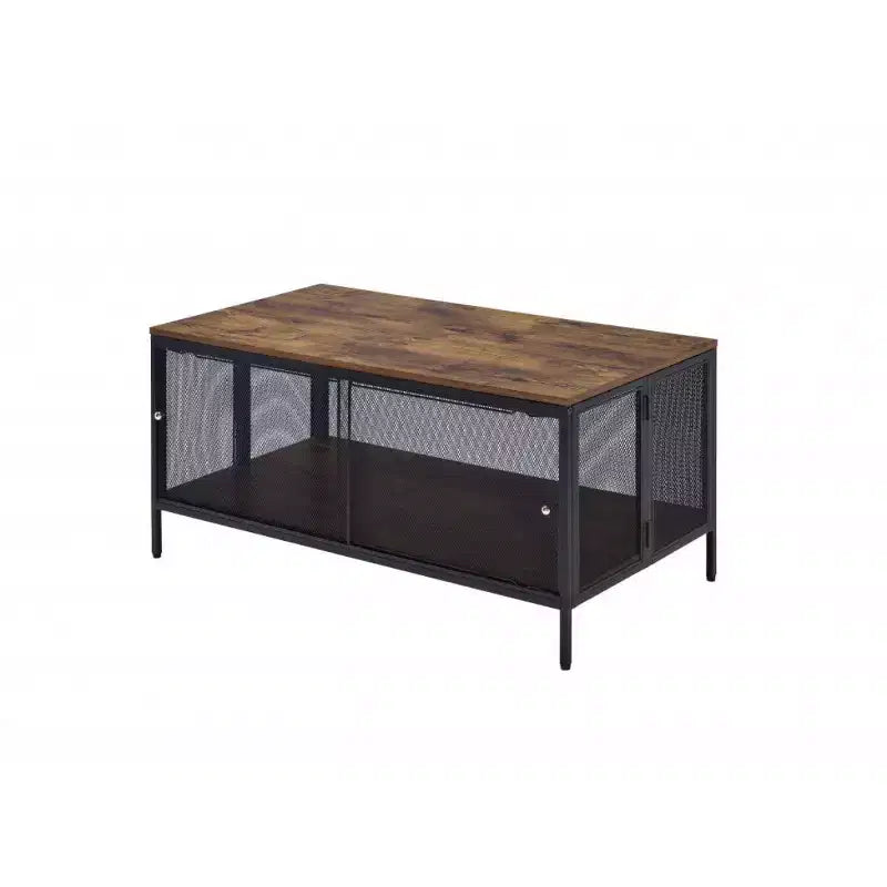 HomeRoots 41 Brown and Black Wood And Metal Frame Coffee Table With Shelf
