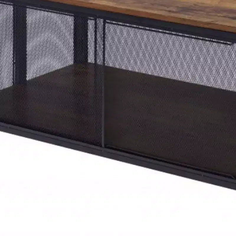Mesa de centro de madera y metal, color café y negro, con estante, de 41"