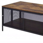 Mesa de centro de madera y metal, color café y negro, con estante, de 41"