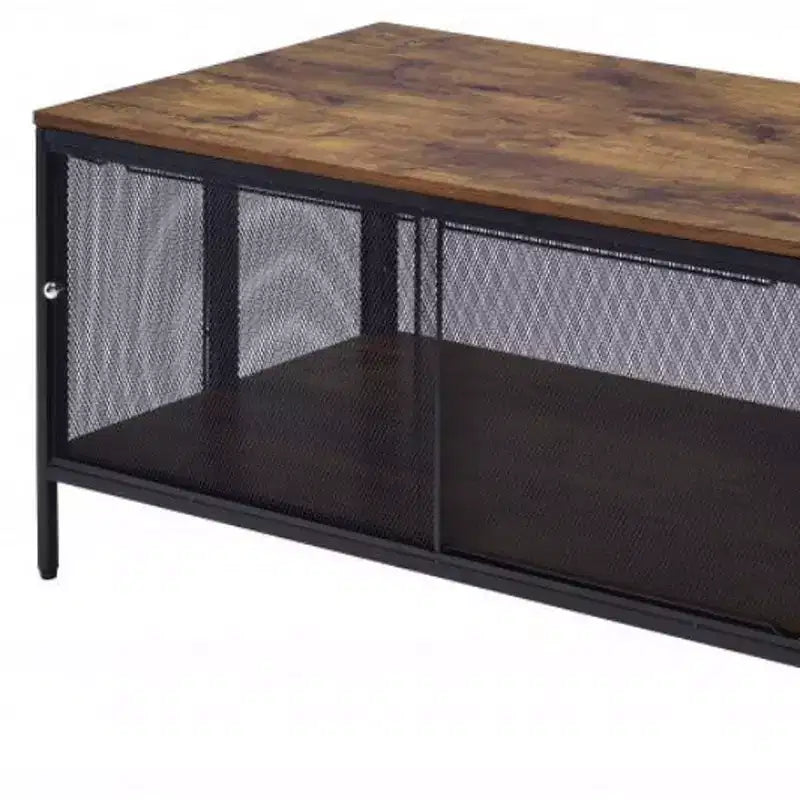 Mesa de centro de madera y metal, color café y negro, con estante, de 41"