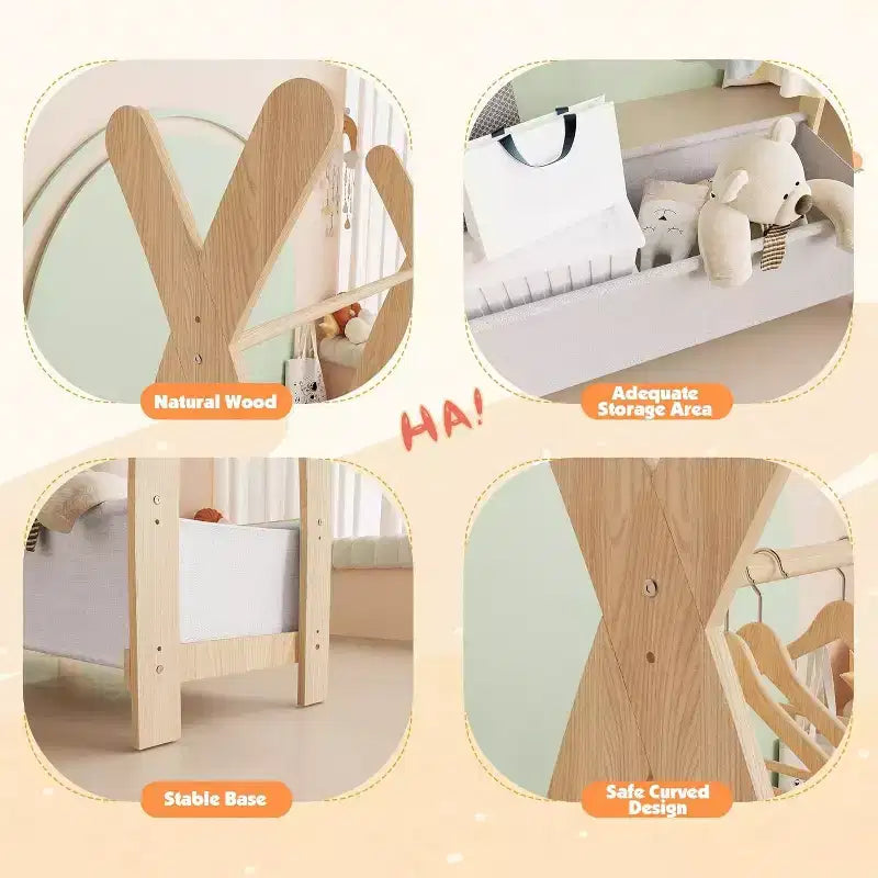 Estante para ropa infantil Organizador de disfraces con doble barra para colgar