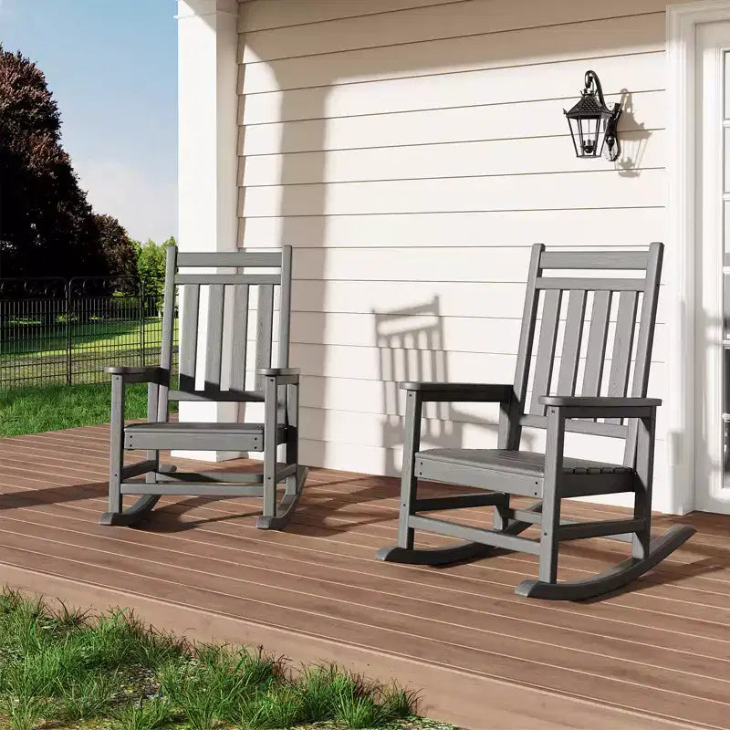 2 mecedoras para exteriores, mesa auxiliar para patio, mecedoras para patio, jardín, césped