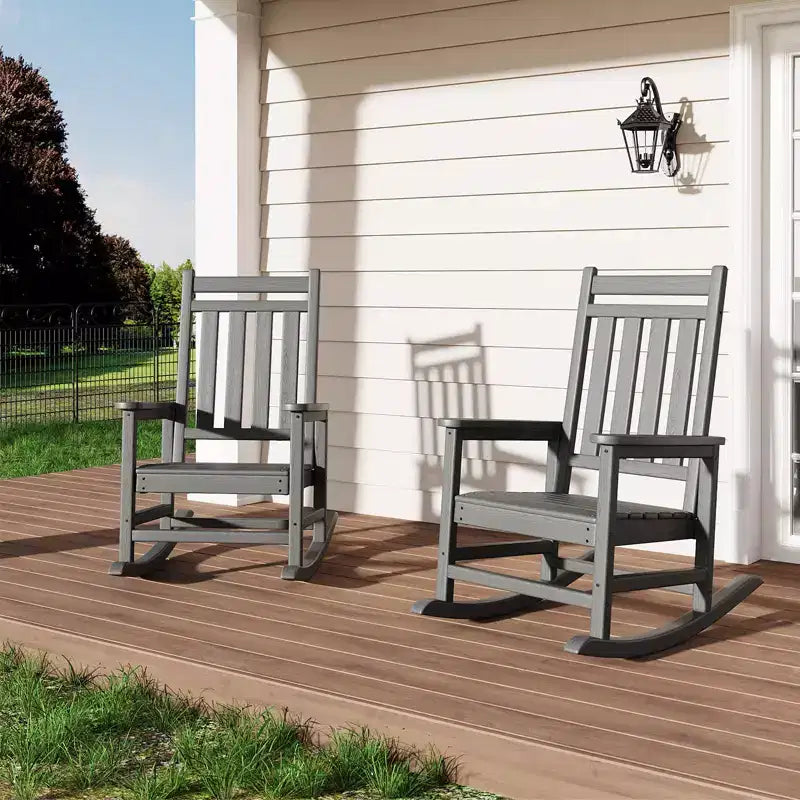 2 mecedoras para exteriores, mesa auxiliar para patio, mecedoras para patio, jardín, césped