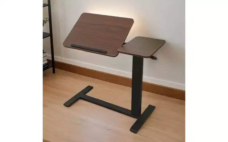 Mesita de Noche Plegable, Mesa Auxiliar Móvil con Ruedas para Portátil, Inclinable con Ruedas, Altura Ajustable, para Portátil, Cama, Mesa Auxiliar, Nogal
