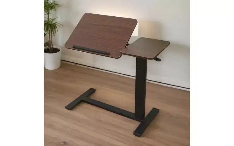 Mesita de Noche Plegable, Mesa Auxiliar Móvil con Ruedas para Portátil, Inclinable con Ruedas, Altura Ajustable, para Portátil, Cama, Mesa Auxiliar, Nogal
