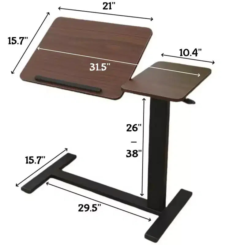 Mesita de Noche Plegable, Mesa Auxiliar Móvil con Ruedas para Portátil, Inclinable con Ruedas, Altura Ajustable, para Portátil, Cama, Mesa Auxiliar, Nogal