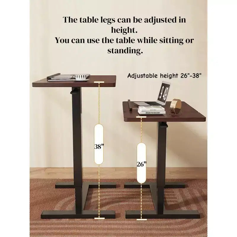 Mesita de Noche Plegable, Mesa Auxiliar Móvil con Ruedas para Portátil, Inclinable con Ruedas, Altura Ajustable, para Portátil, Cama, Mesa Auxiliar, Nogal