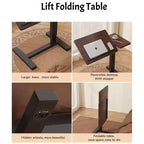 Mesita de Noche Plegable, Mesa Auxiliar Móvil con Ruedas para Portátil, Inclinable con Ruedas, Altura Ajustable, para Portátil, Cama, Mesa Auxiliar, Nogal