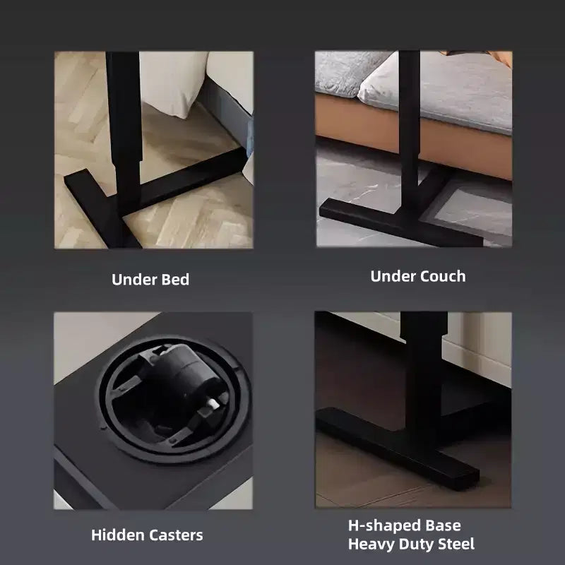 Mesita de Noche Plegable, Mesa Auxiliar Móvil con Ruedas para Portátil, Inclinable con Ruedas, Altura Ajustable, para Portátil, Cama, Mesa Auxiliar, Nogal