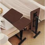 Mesita de Noche Plegable, Mesa Auxiliar Móvil con Ruedas para Portátil, Inclinable con Ruedas, Altura Ajustable, para Portátil, Cama, Mesa Auxiliar, Nogal