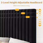 Base de cama con cabecero ajustable, base de cama de plataforma tapizada, soporte de listones de madera, no necesita somier