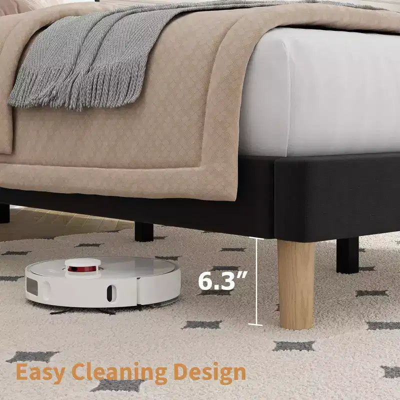 Base de cama con cabecero ajustable, base de cama de plataforma tapizada, soporte de listones de madera, no necesita somier