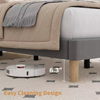 Base de cama con cabecero ajustable, base de cama de plataforma tapizada, soporte de listones de madera, no necesita somier