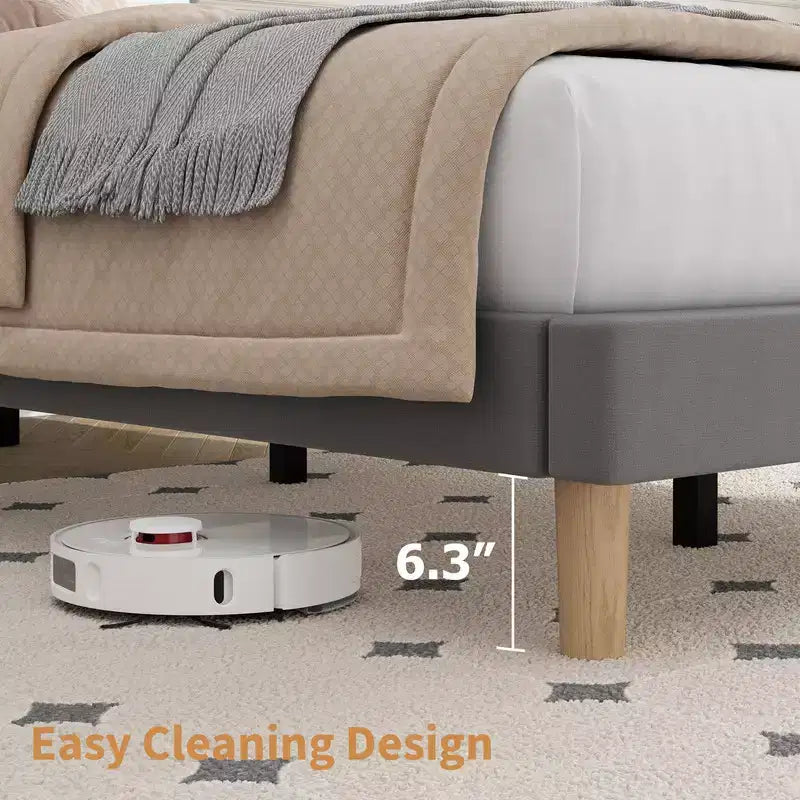 Base de cama con cabecero ajustable, base de cama de plataforma tapizada, soporte de listones de madera, no necesita somier