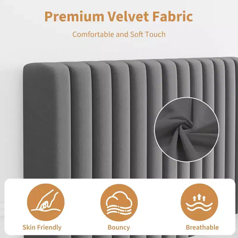 Base de cama con cabecero ajustable, base de cama de plataforma tapizada, soporte de listones de madera, no necesita somier