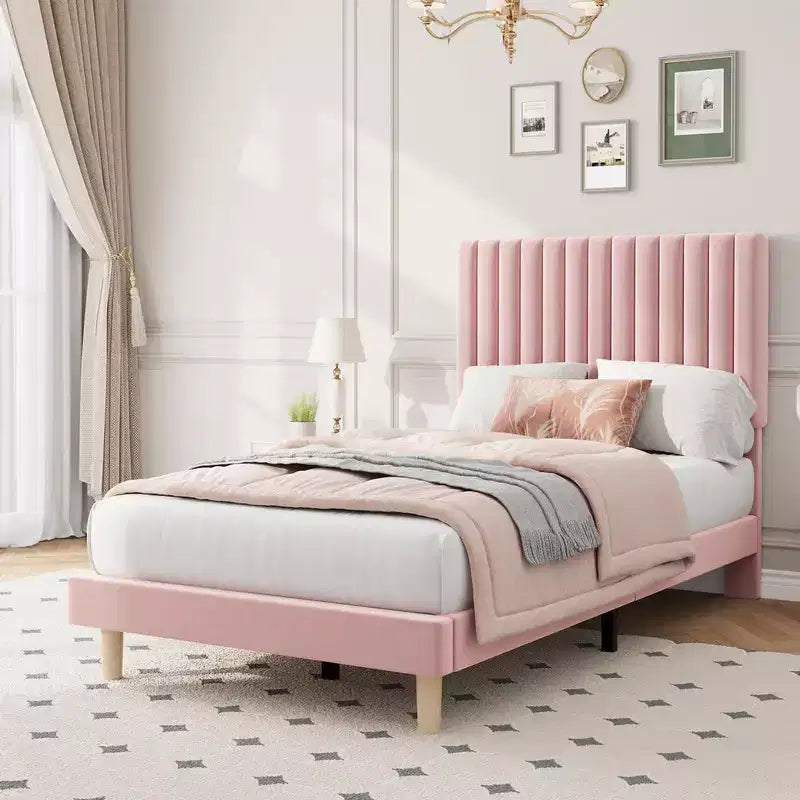 Base de cama con cabecero ajustable, base de cama de plataforma tapizada, soporte de listones de madera, no necesita somier