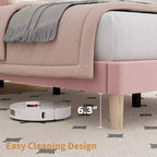 Base de cama con cabecero ajustable, base de cama de plataforma tapizada, soporte de listones de madera, no necesita somier