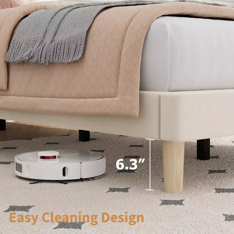 Base de cama con cabecero ajustable, base de cama de plataforma tapizada, soporte de listones de madera, no necesita somier