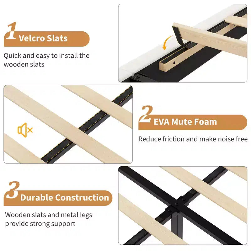 Base de cama con cabecero ajustable, base de cama de plataforma tapizada, soporte de listones de madera, no necesita somier