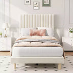 Bed Frame with Adjustable Headboard, Upholstered Platform Bed Frame, Wooden Slats Support, No Box Spring Needed