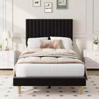 Base de cama con cabecero ajustable, base de cama de plataforma tapizada, soporte de listones de madera, no necesita somier
