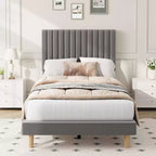 Base de cama con cabecero ajustable, base de cama de plataforma tapizada, soporte de listones de madera, no necesita somier