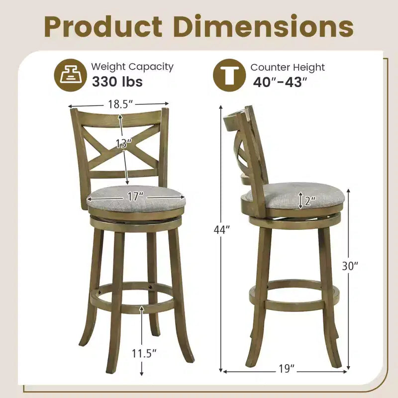 Taburetes giratorios de bar, sillas de 76 cm de altura con respaldo y estructura de madera