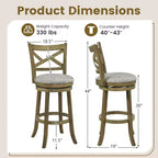 Taburetes giratorios de bar, sillas de 76 cm de altura con respaldo y estructura de madera