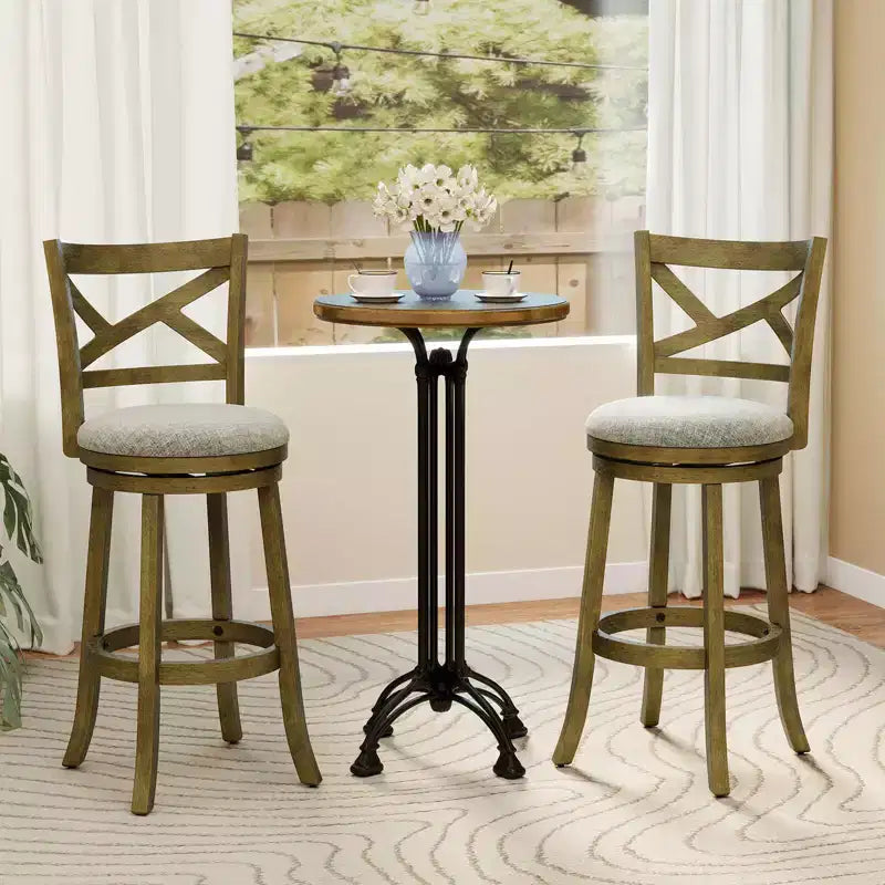 Taburetes giratorios de bar, sillas de 76 cm de altura con respaldo y estructura de madera