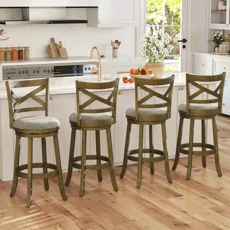 Taburetes giratorios de bar, sillas de 76 cm de altura con respaldo y estructura de madera