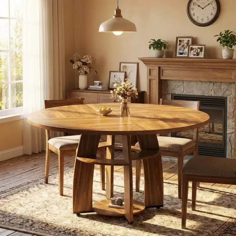 Mesa de comedor redonda de 47 pulgadas para 4 a 6 personas, mesa de cocina moderna de estilo rústico con estante de almacenamiento y patas ajustables para comedor