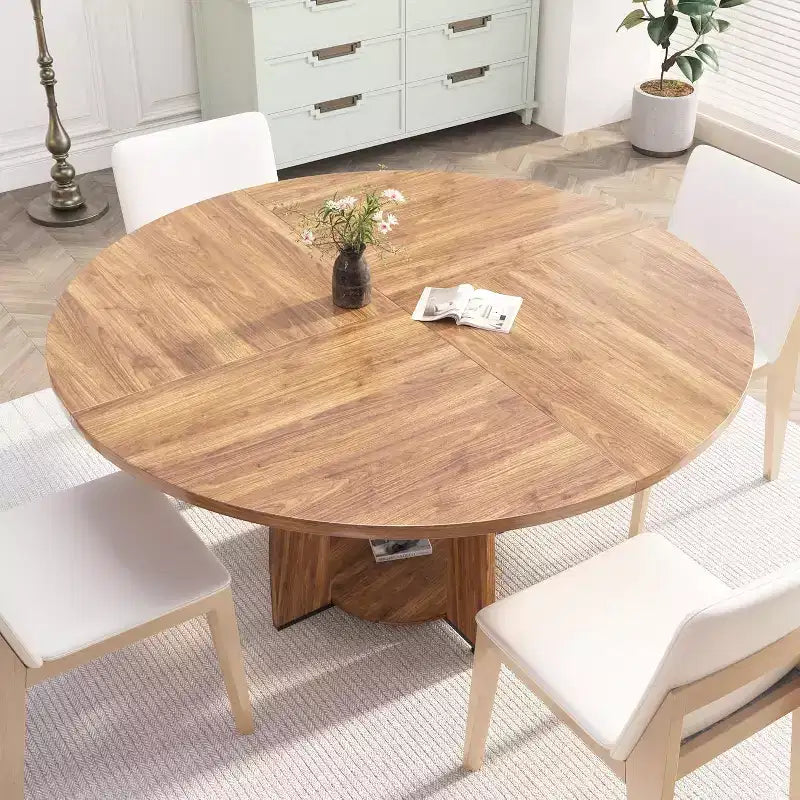 Mesa de comedor redonda de 47 pulgadas para 4 a 6 personas, mesa de cocina moderna de estilo rústico con estante de almacenamiento y patas ajustables para comedor