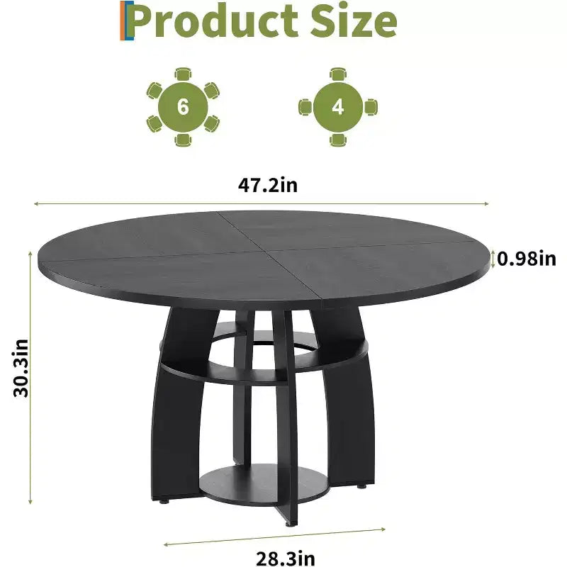 Mesa de comedor redonda de 47 pulgadas para 4 a 6 personas, mesa de cocina moderna de estilo rústico con estante de almacenamiento y patas ajustables para comedor