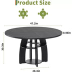 Mesa de comedor redonda de 47 pulgadas para 4 a 6 personas, mesa de cocina moderna de estilo rústico con estante de almacenamiento y patas ajustables para comedor