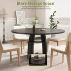 Mesa de comedor redonda de 47 pulgadas para 4 a 6 personas, mesa de cocina moderna de estilo rústico con estante de almacenamiento y patas ajustables para comedor