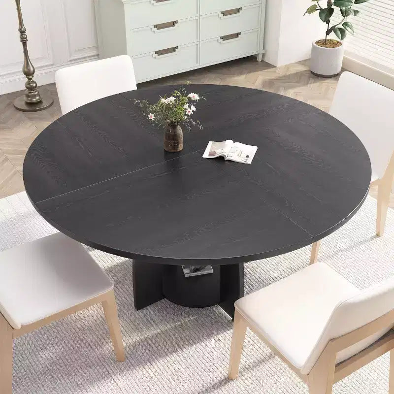 Mesa de comedor redonda de 47 pulgadas para 4 a 6 personas, mesa de cocina moderna de estilo rústico con estante de almacenamiento y patas ajustables para comedor