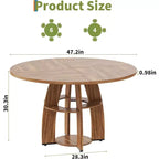 Mesa de comedor redonda de 47 pulgadas para 4 a 6 personas, mesa de cocina moderna de estilo rústico con estante de almacenamiento y patas ajustables para comedor