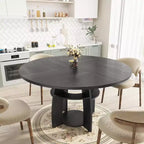 47 Inch Round Dining Table for 4 to 6, Modern Farmhouse Kitchen Table with Storage Shelf and Adjustable Feet for Dining Room