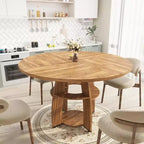 Mesa de comedor redonda de 47 pulgadas para 4 a 6 personas, mesa de cocina moderna de estilo rústico con estante de almacenamiento y patas ajustables para comedor
