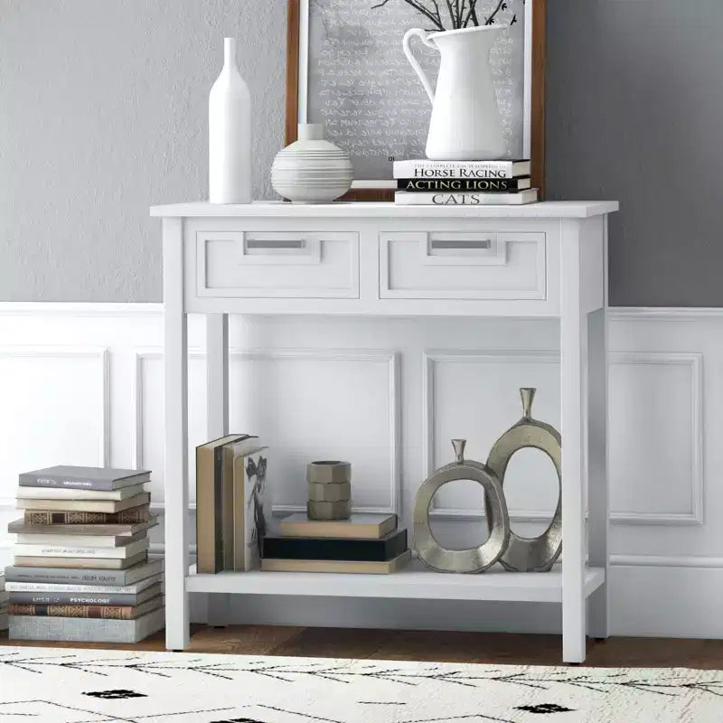 Mesa Consola de Acento Mesa de Sofá para Entrada/Vestíbulo Estante de Almacenamiento con 2 Cajones Negro/Blanco