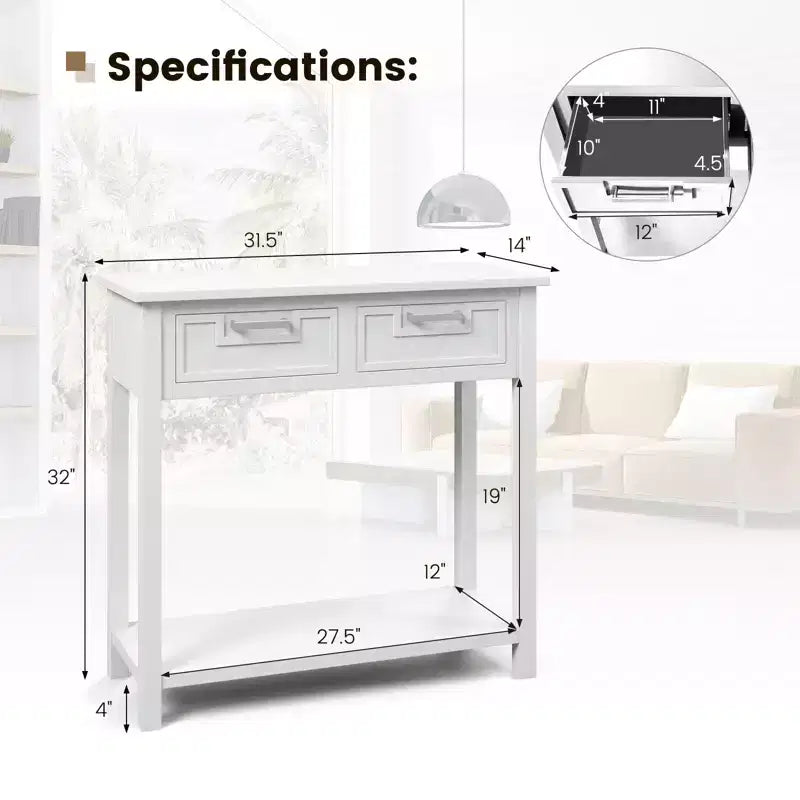 Mesa Consola de Acento Mesa de Sofá para Entrada/Vestíbulo Estante de Almacenamiento con 2 Cajones Negro/Blanco