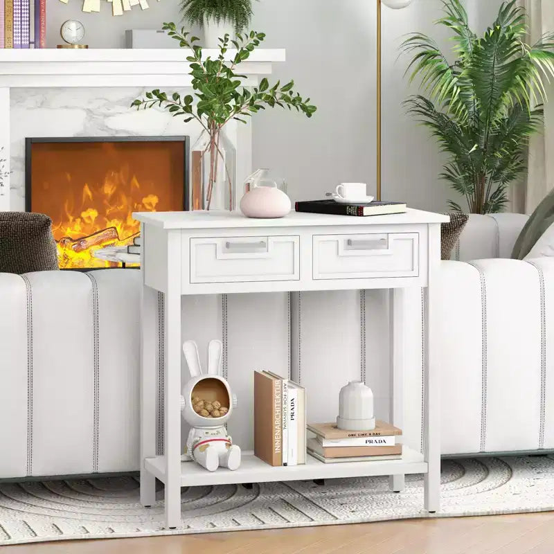 Mesa Consola de Acento Mesa de Sofá para Entrada/Vestíbulo Estante de Almacenamiento con 2 Cajones Negro/Blanco
