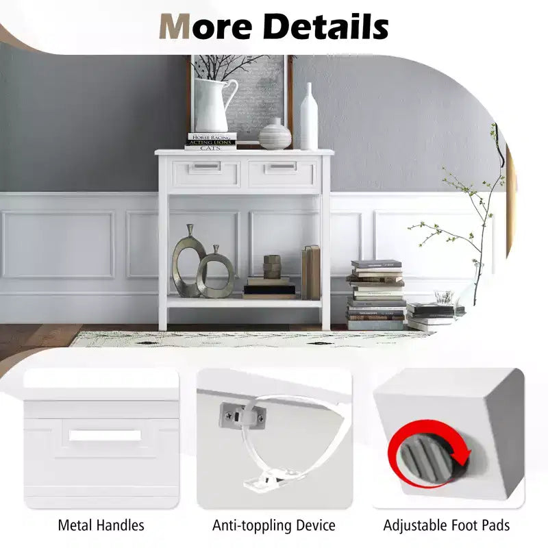 Mesa Consola de Acento Mesa de Sofá para Entrada/Vestíbulo Estante de Almacenamiento con 2 Cajones Negro/Blanco